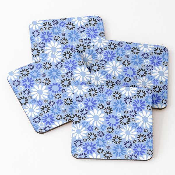 Artikelvorschau, Retro-Blumenmuster in Blau, Türkis, Weiß und Schwarz entworfen und verkauft von DEC02.