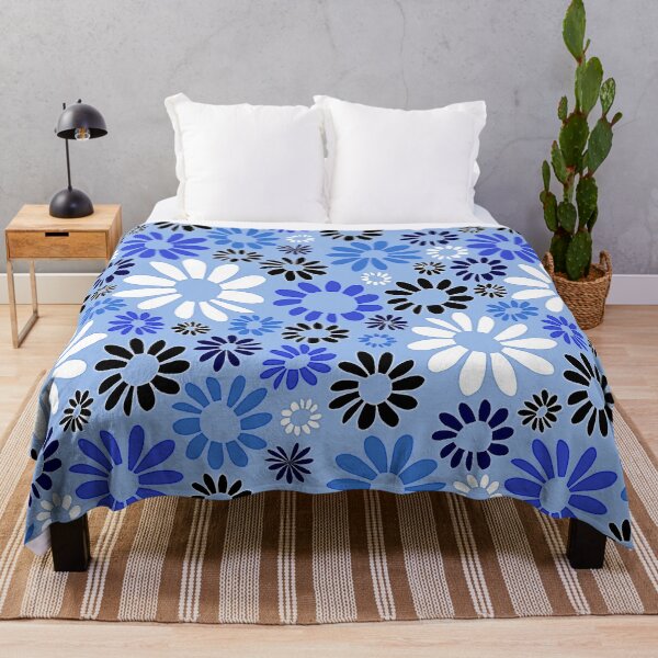Item preview, Retro Floral Pattern In Blue, Aqua, White, Black designed and sold by DEC02.