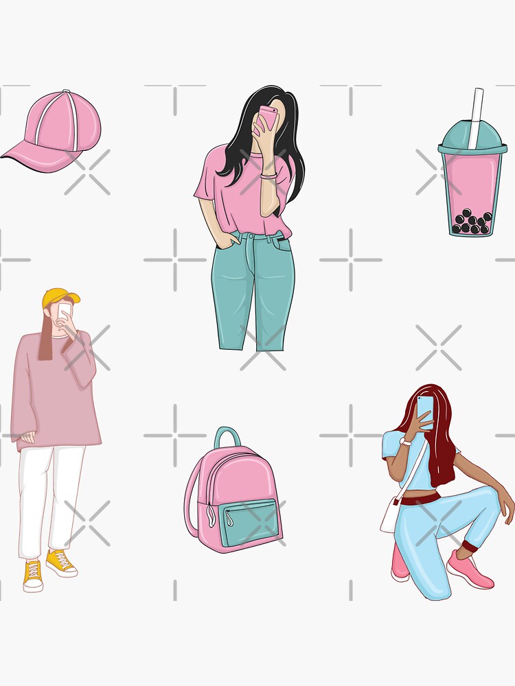 Girly school college boba girl aesthetic sticker pack set Sticker for Sale  by Mindy Bubble