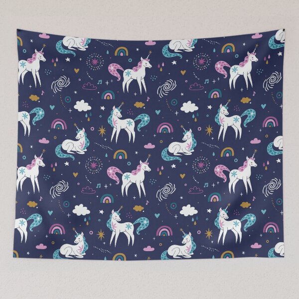 Item preview, Vector seamless pattern with unicorns, rainbow, cloud, stars and sparkles designed and sold by Wilkinson39.