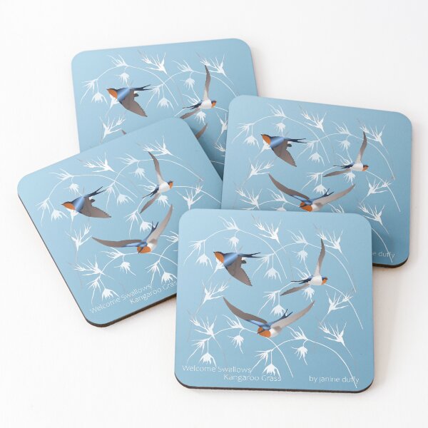 Item preview, Welcome Swallows over Kangaroo Grass on light blue designed and sold by koalajanine.