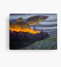 Evil Robot with Field of Flowers Canvas Print