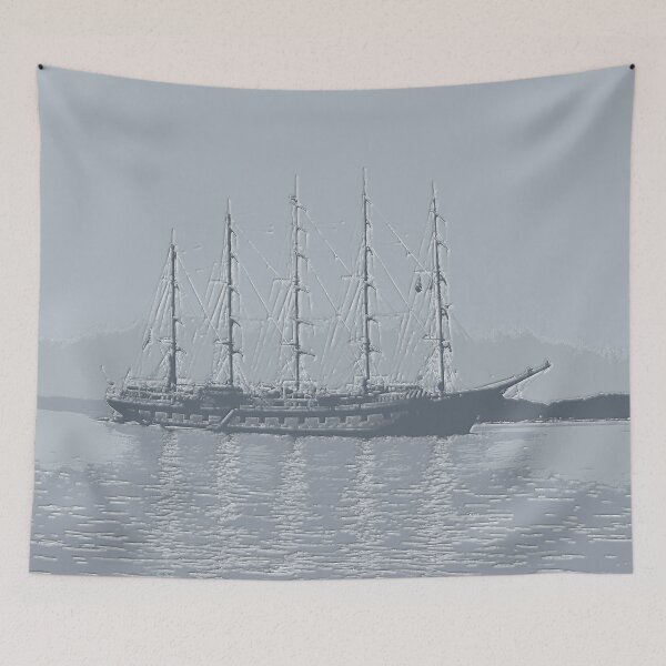 Item preview, Grey blue image of vintage sailboat  designed and sold by ReachForArt.