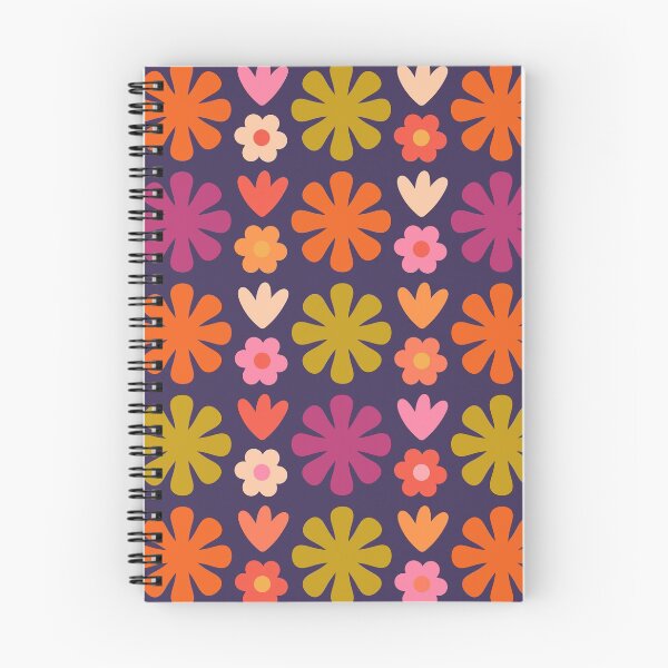 Artikelvorschau, Scandi Floral Grid Retro 60er 70er Blumenmuster Lila Orange Limette entworfen und verkauft von kierkegaard.