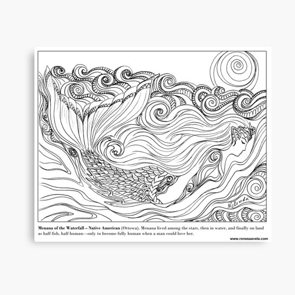 Menana of the Waterfall – Native American (Ottowa) #Mermaid Canvas Print