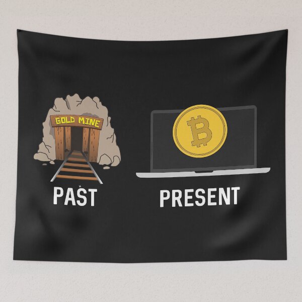 Item preview, Bitcoin Mining. Past vs Present Gold gift for Crypto Trader  designed and sold by ProtonProject.