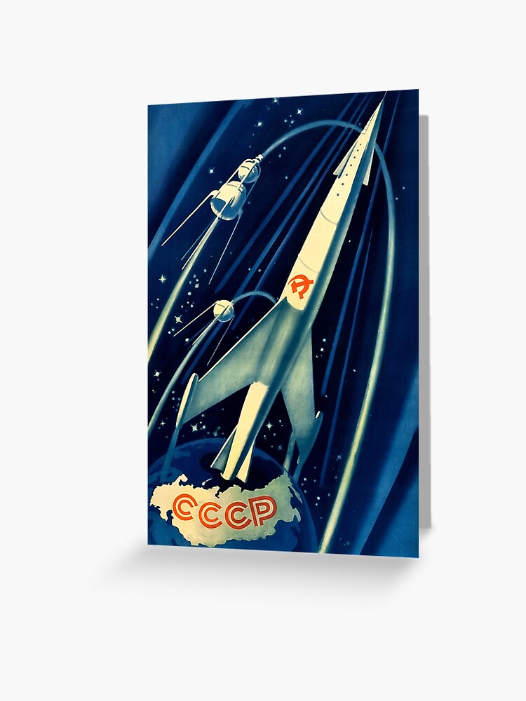 Soviet Space Race Propaganda Poster Greeting Card for Sale by