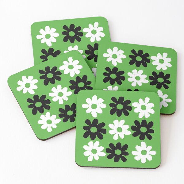 Item preview, Black and white flowers green background  designed and sold by DemonicGloom.
