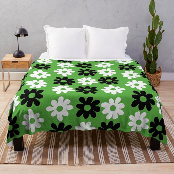 Item preview, Black and white flowers green background  designed and sold by DemonicGloom.