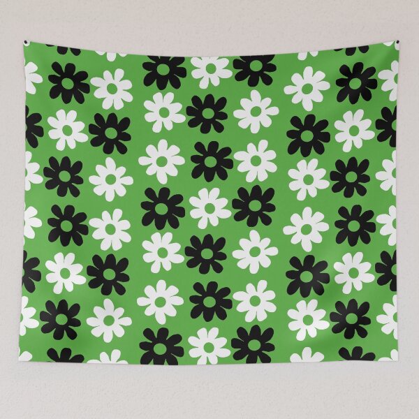 Item preview, Black and white flowers green background  designed and sold by DemonicGloom.