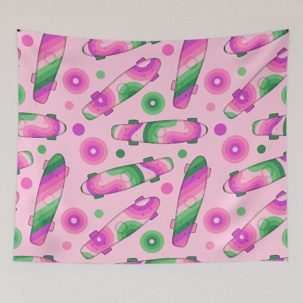 Item preview, Retro Skateboard Print Pink and Green designed and sold by MadeByBeata.