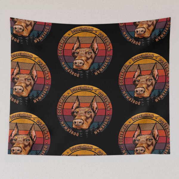 Item preview, Doberman distressed sunset retro dog face design designed and sold by SamRVstore.