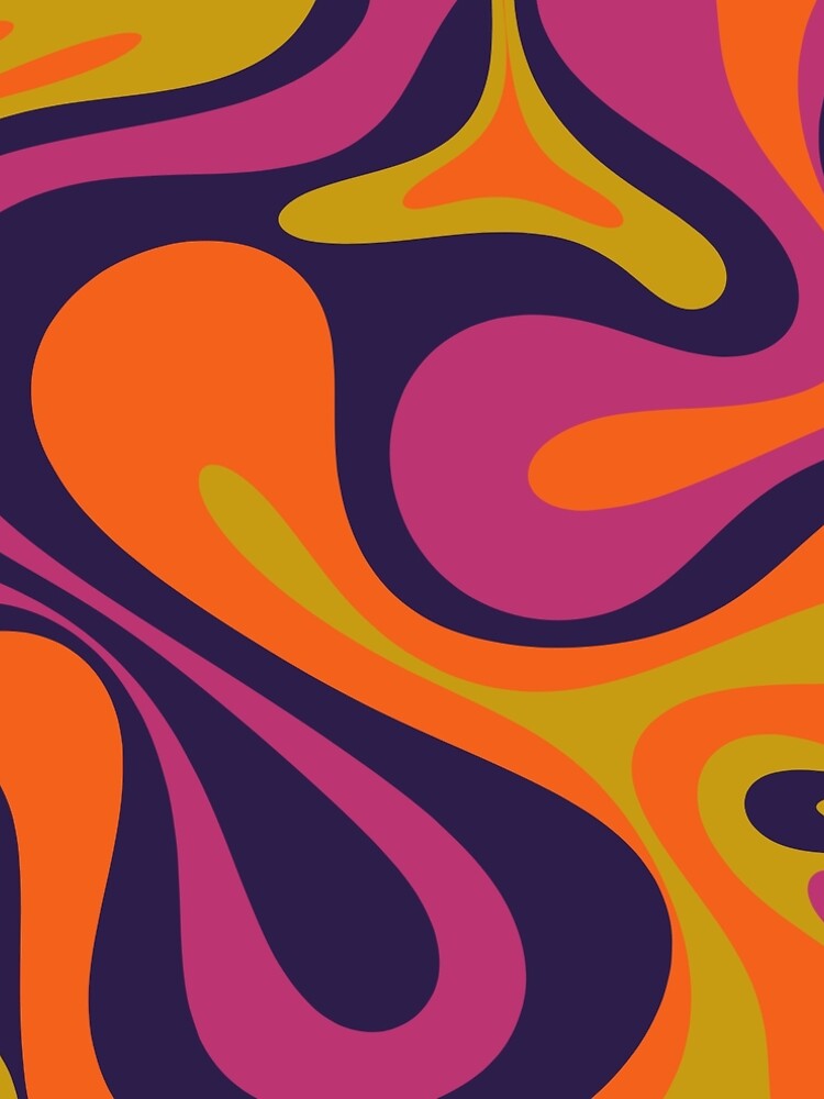 Mod Swirl Retro Abstract 60s 70s 80s Pattern Blue Orange