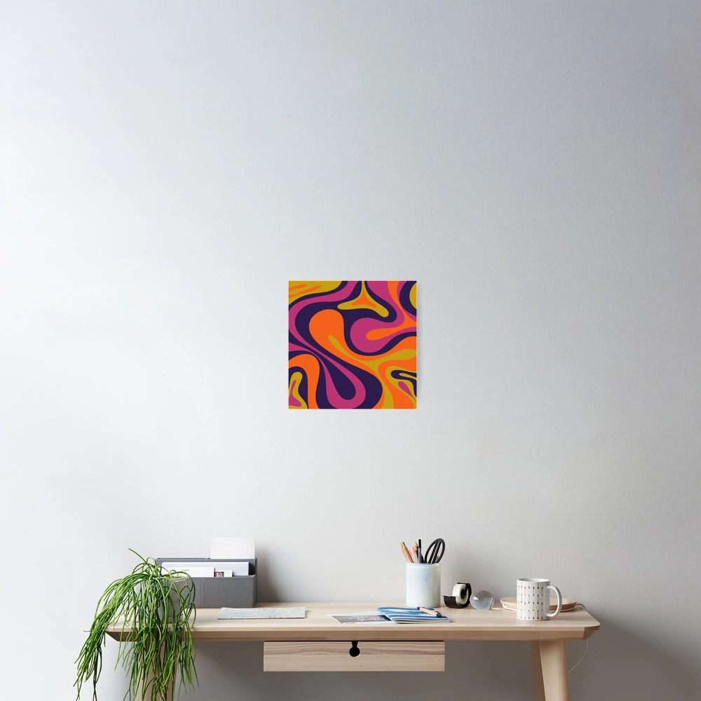 Mod Swirl Retro Abstract 60s 70s 80s Pattern Blue Orange Lime