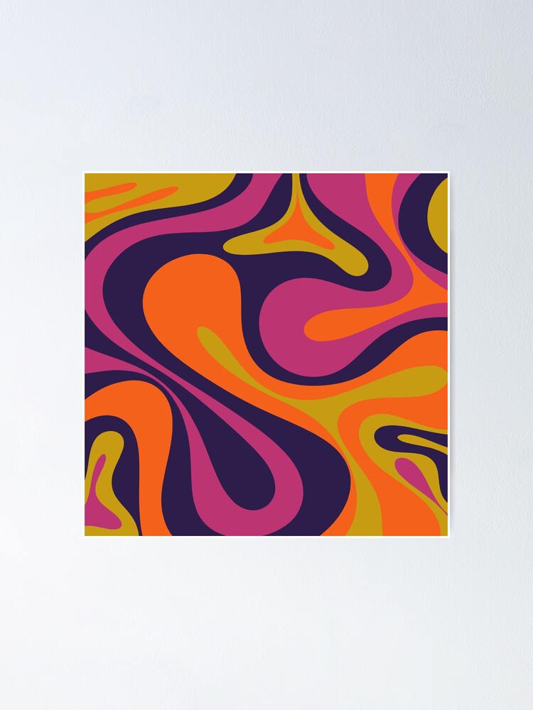 Mod Swirl Retro Abstract 60s 70s 80s Pattern Blue Orange Lime