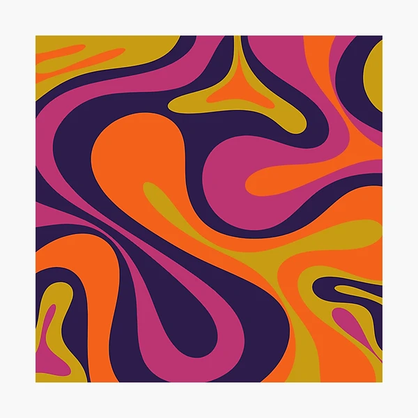 Mod Swirl Retro Abstract 60s 70s 80s Pattern Blue Orange Lime