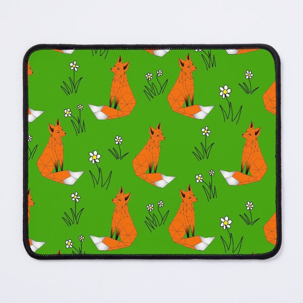 Item preview, Geometric Red foxes and daisies  light green background  designed and sold by DemonicGloom.