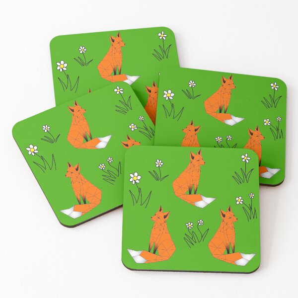 Item preview, Geometric Red foxes and daisies  light green background  designed and sold by DemonicGloom.