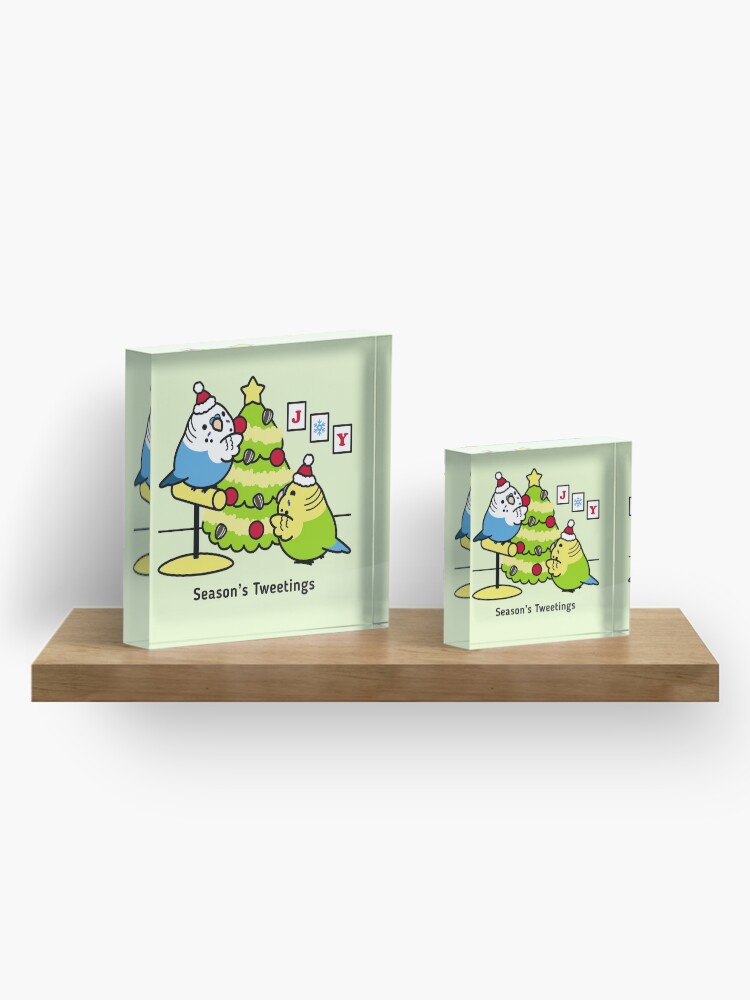 Alternate view of Season's Tweetings Chubby Budgies Acrylic Block