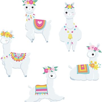Artwork thumbnail, Fiesta Spring Llamas with Flowers and Adorableness by Preyer Design