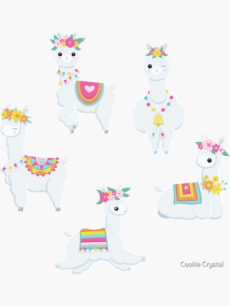 Thumbnail 3 of 3, Sticker, Fiesta Spring Llamas with Flowers and Adorableness designed and sold by CrystalWhitlow.