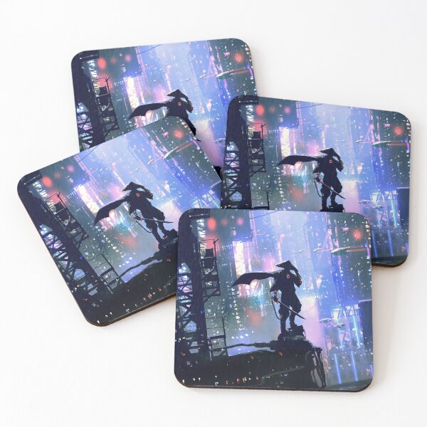 Item preview, Futuristic Samurai Standing on Building painting art designed and sold by ONORMAL.