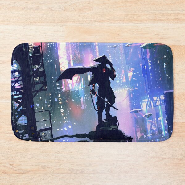 Item preview, Futuristic Samurai Standing on Building painting art designed and sold by ONORMAL.