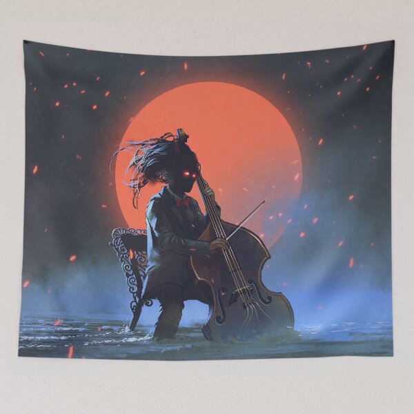 Item preview, Mysterious Man-Sitting on Chair Playing Cello Digital Art Painting  designed and sold by ONORMAL.