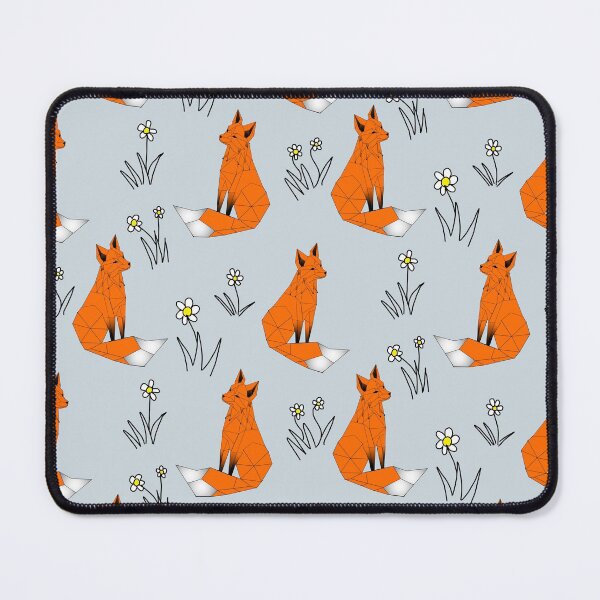 Item preview, Geometric Red foxes and daisies  pale light grey background  designed and sold by DemonicGloom.