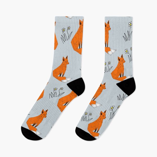Item preview, Geometric Red foxes and daisies  pale light grey background  designed and sold by DemonicGloom.