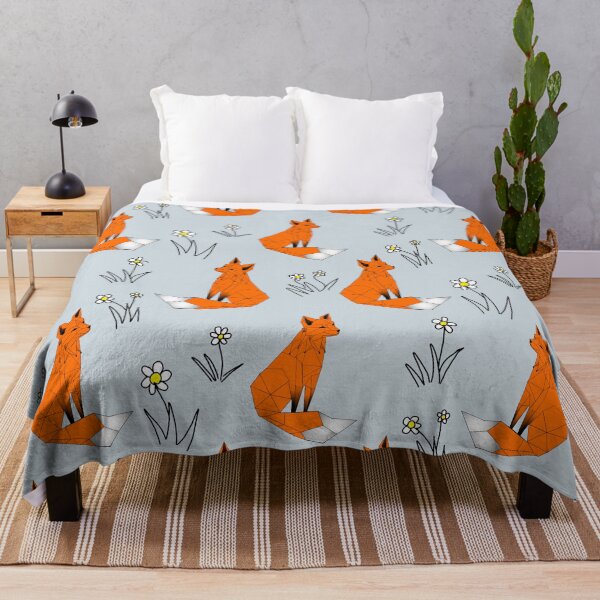 Item preview, Geometric Red foxes and daisies pale light grey background designed and sold by DemonicGloom.