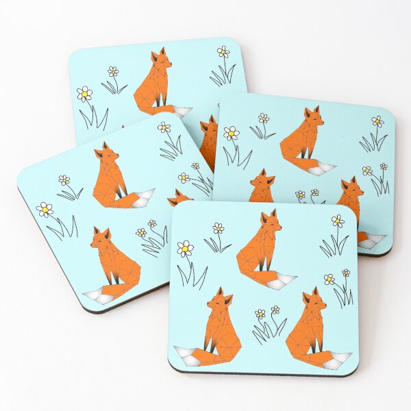 Item preview, Geometric Red foxes and daisies  pale blue background  designed and sold by DemonicGloom.