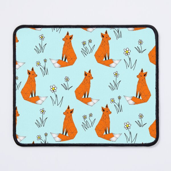 Item preview, Geometric Red foxes and daisies  pale blue background  designed and sold by DemonicGloom.