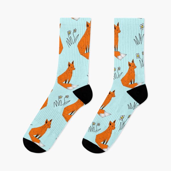 Item preview, Geometric Red foxes and daisies  pale blue background  designed and sold by DemonicGloom.