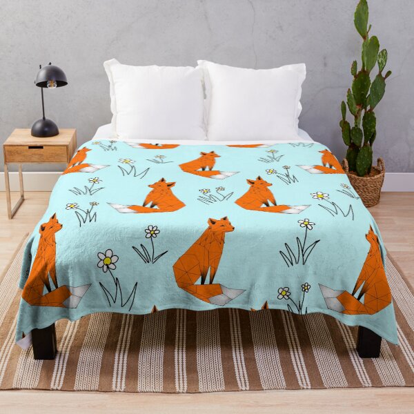 Item preview, Geometric Red foxes and daisies pale blue background designed and sold by DemonicGloom.