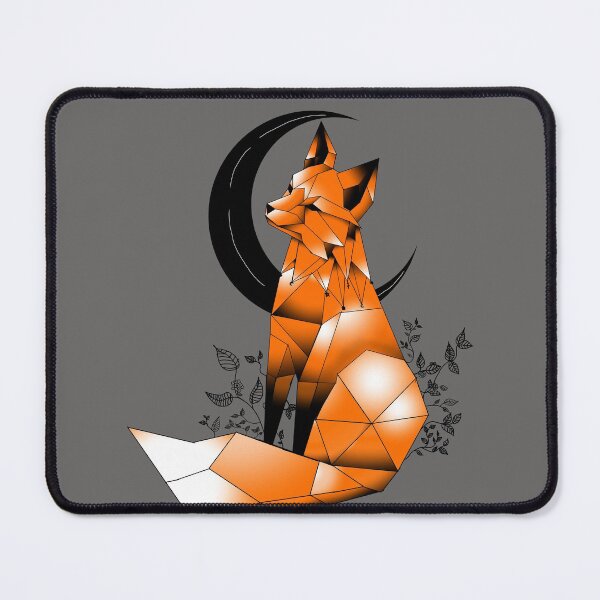 Item preview, Geometric Fox with crescent Moon and leaves charcoal background designed and sold by DemonicGloom.