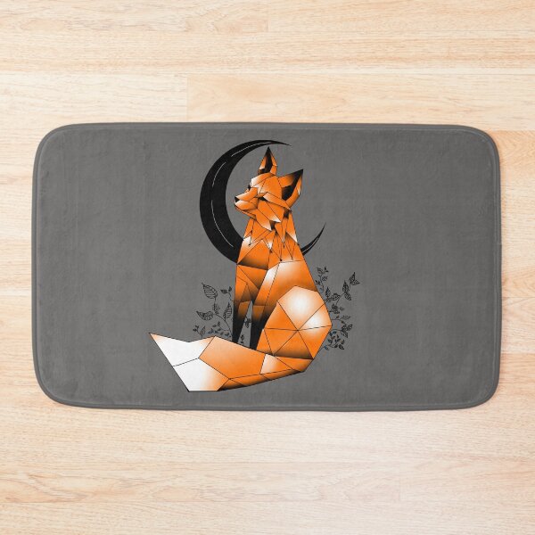Item preview, Geometric Fox with crescent Moon and leaves charcoal background designed and sold by DemonicGloom.
