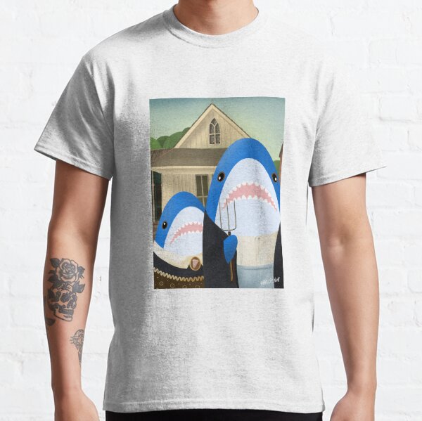 Item preview, American Gothic: blahaj/shark edition designed and sold by BrucieNoms.