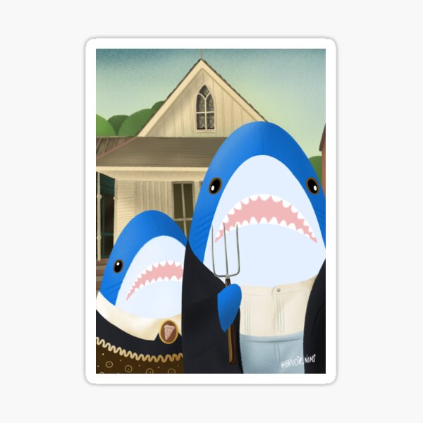 Item preview, American Gothic: blahaj/shark edition designed and sold by BrucieNoms.