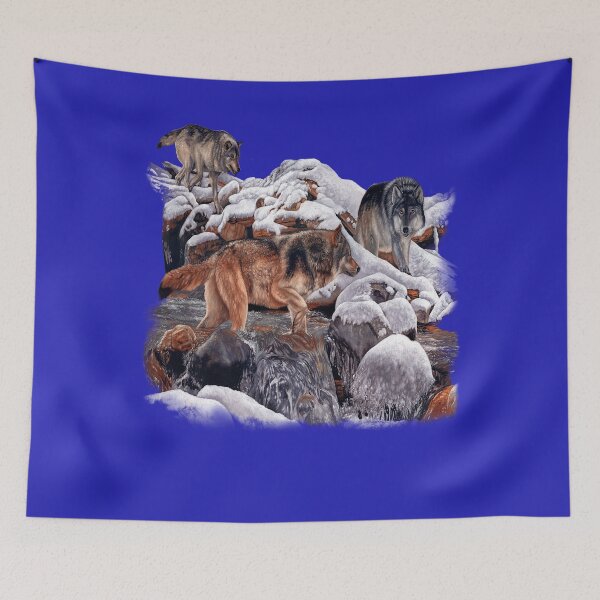 Item preview, Native American Indian Wolf Lovers Wolf Pack Hunting By A Creek designed and sold by fantasticdesign.