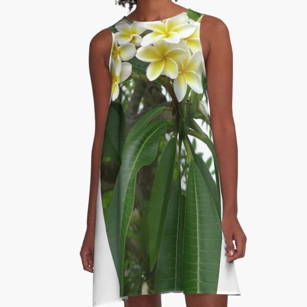 White frangipani A-Line Dress