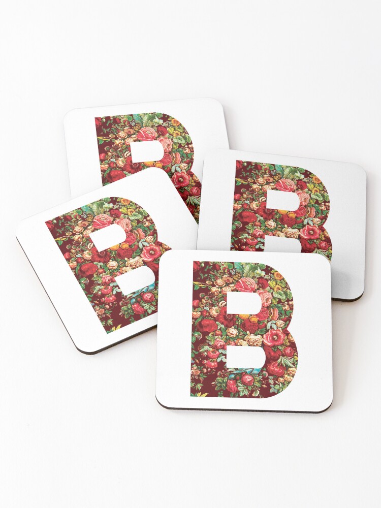 Thumbnail 1 of 5, Coasters (Set of 4), Initial B, Roses designed and sold by stickmeok.