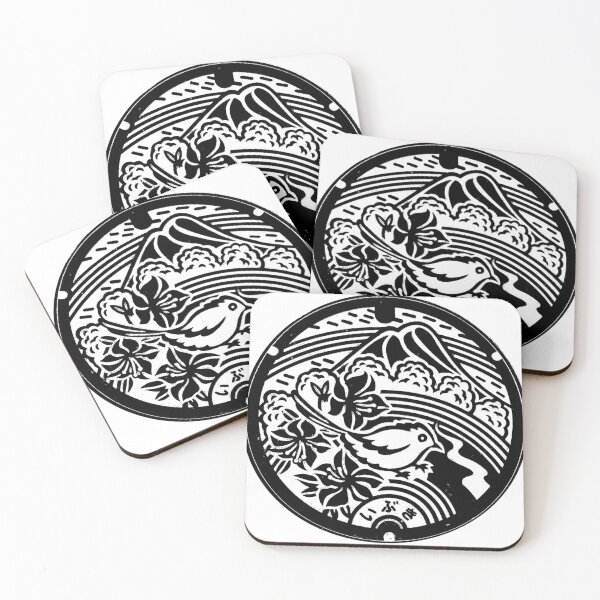 Item preview, Bird in front of mountain on manhole in Japan - black designed and sold by mattraski.