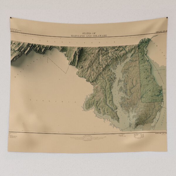 Item preview, 1950 Maryland and Delaware Relief Map 3D digitally-rendered designed and sold by ThinkAboutMaps.