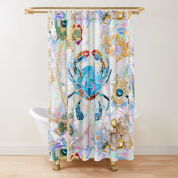 Blue Crab Mosaic Shower Curtain