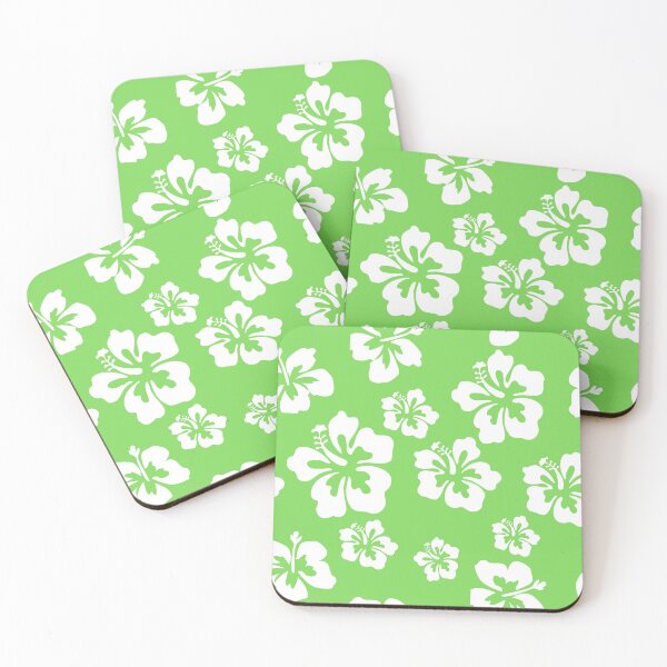 Item preview, White hibiscus flower pattern on green background designed and sold by Starlett Designs.
