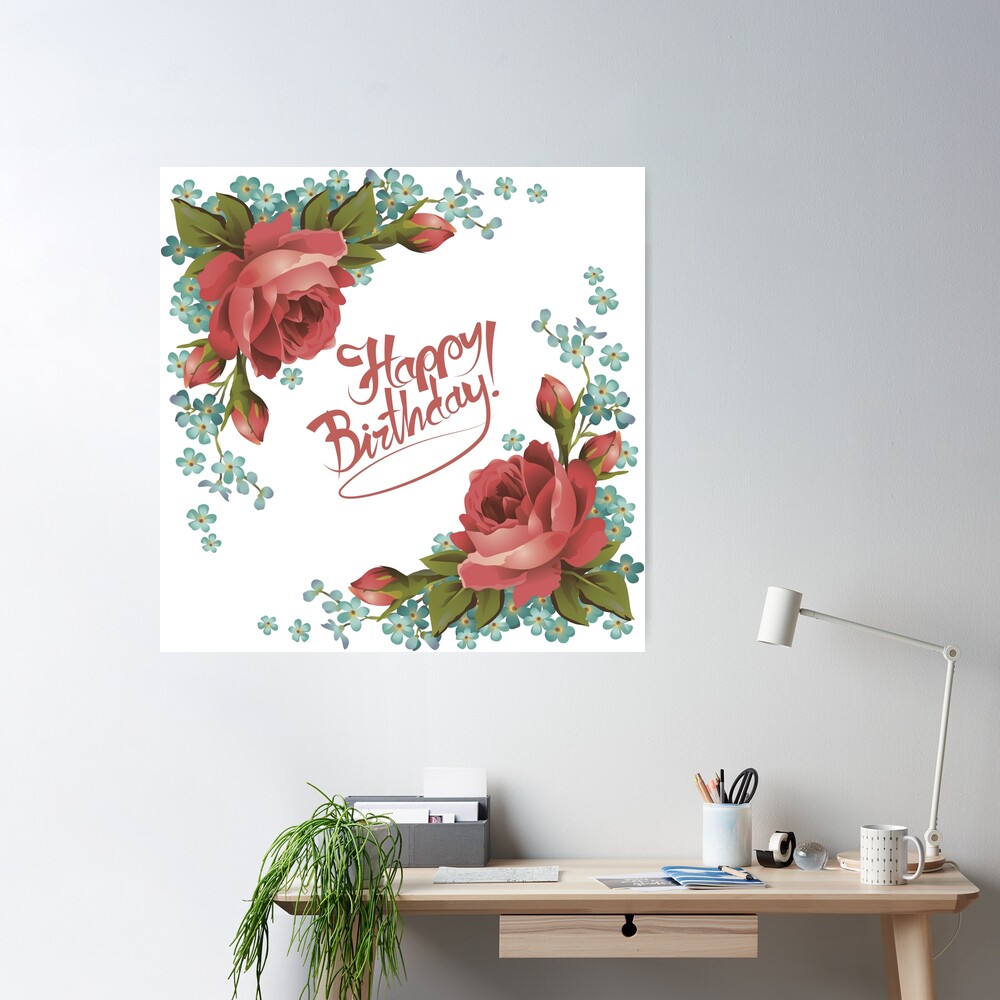 Vintage Red Roses Happy Birthday  Poster for Sale by silviaol