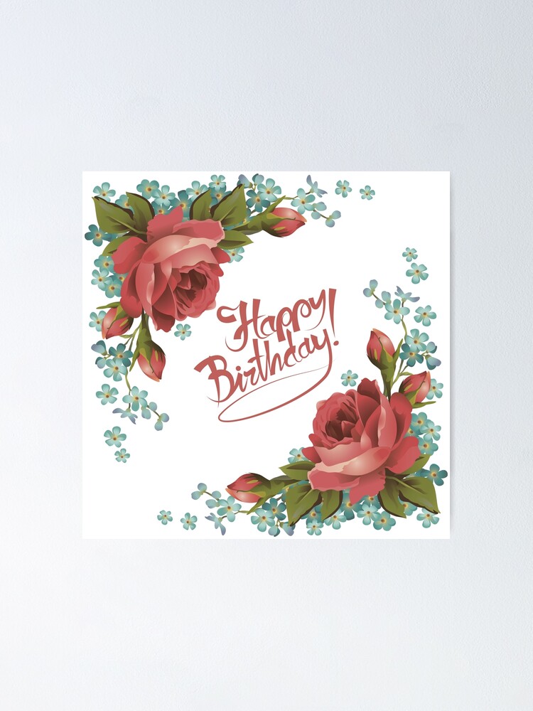 Vintage Red Roses Happy Birthday  Poster for Sale by silviaol
