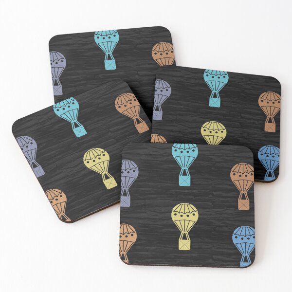 Item preview, Pastel Hot Air Balloons on a Charcoal Black Wall Background designed and sold by LawsonFabrics.