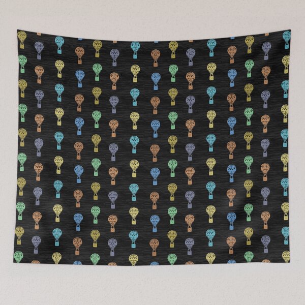 Item preview, Pastel Hot Air Balloons on a Charcoal Black Wall Background designed and sold by LawsonFabrics.
